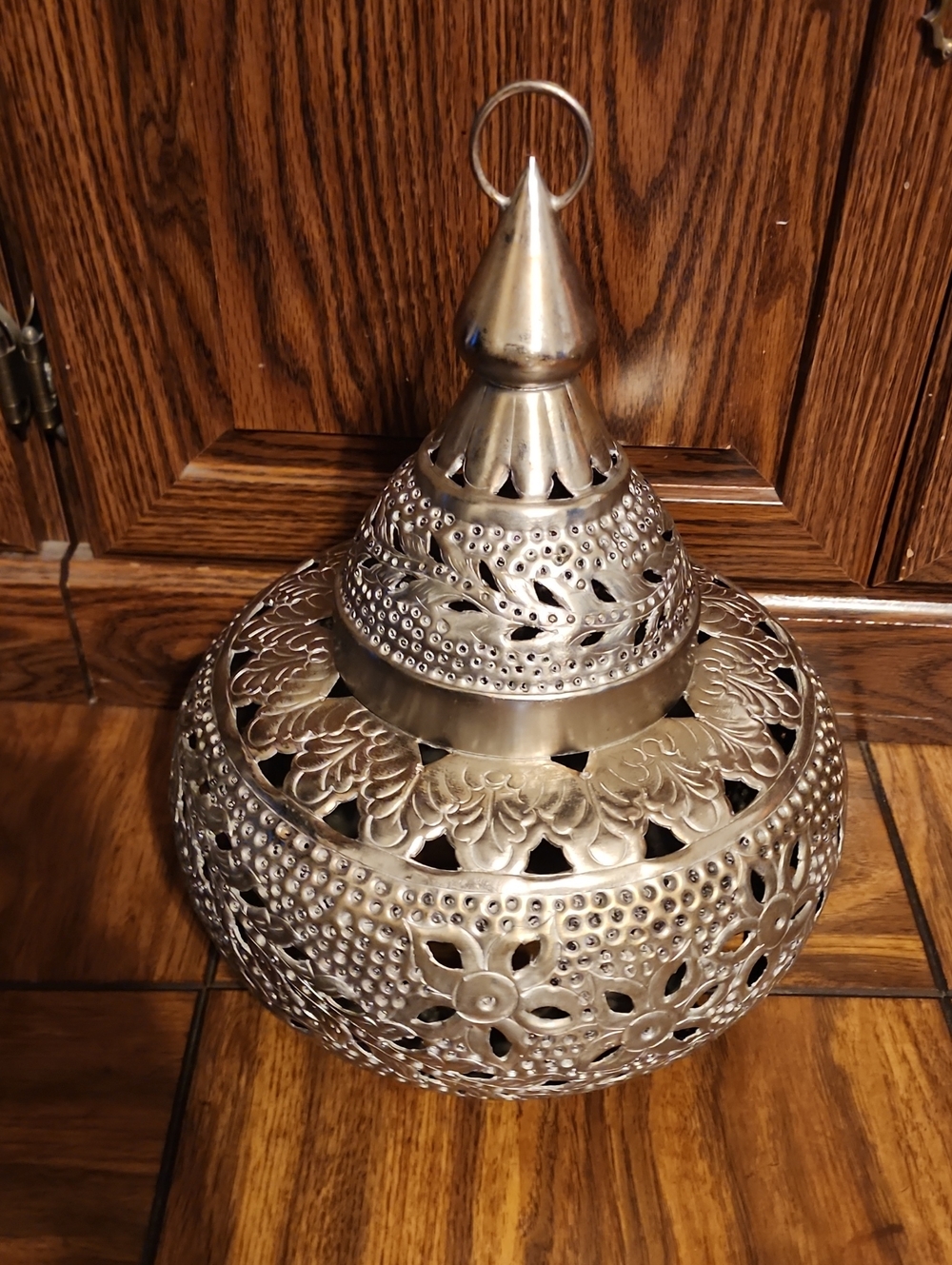 Handcrafted Silver-Tone Filigree Hanging Lantern - Decorative Home Accent